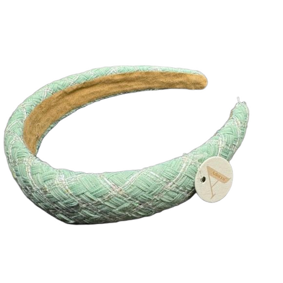 Adorro Tweed Sequin Padded Headband - Light Green - Picture 1 of 6